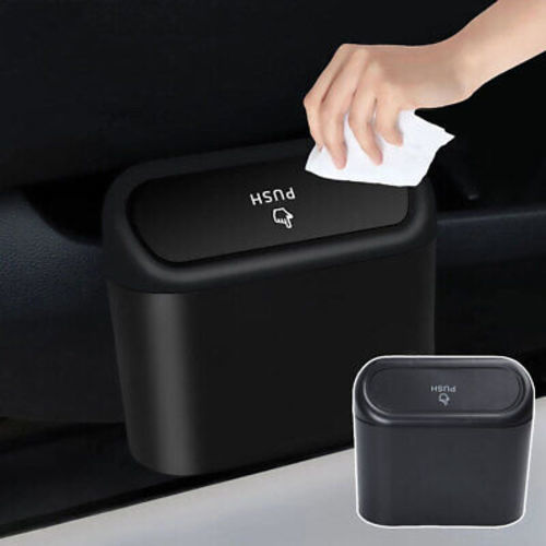 Car trash bin - Small and portable car Trash Bin keeps your car clean and neat.Made of high-quality ABS and can easily be attached on your side door.Convenient spring cover opening.Can also be used as a storage for food, cosmetics, car cleaning items etc.