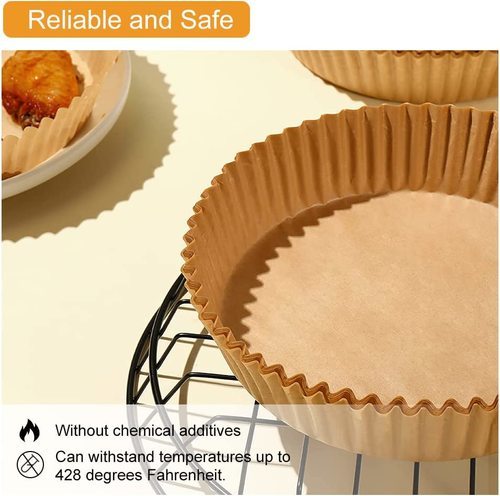 Air fryer pad paper (50pcs) - Keep Your Air Fryer Clean These disposable paper liners can 
effectively keep food residue away from fryer and make it as clean as 
unused, saving time and effort.Just throw away the paper liner after 
use，no need to clean the fryer anymore. And the round paper liners have 
no effect on the taste of food. Healthy and Reliable Material 
Using food-grade parchment, it is waterproof, oil-proof, non-stick, 100%
 healthy, and with nice heat resistance, can withstand temperatures up 
to 428 degrees Fahrenheit. And it has no effect on the taste of food. Easy
 to Use These non-stick disposable air fryer liners are designed with a 
round bowl shape, which do not need to tear, fold, cut, nor bend, and 
you can directly put it in when you are ready to cook. Its heightened 
edge 4.5cm can protect the side of fryers and prevent food from sticking
 to them. No interfering with internal air circulation The heat is
 generated by air circulation from the pan's wall, and it won't affect 
the air circulation by using disposable paper liners. When baking, the 
grease comes out to the paper liner, giving you healthier foods. Widely
 Used Suitable for air fryer, microwave, oven, steamer, cooker, etc. The
 paper liners can be applied for baking, roasting, frying, or serving 
food, suitable for home baking, camping, BBQ, summer party, and so on, 
lightweight and practical.