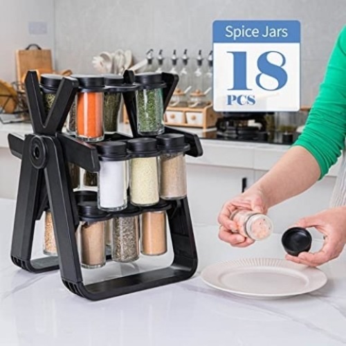 360 Rotational Spice Organizer (18 Glass Canisters)
