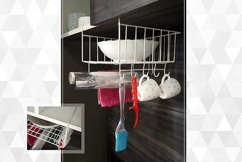 Storage basket hanging under cabinet