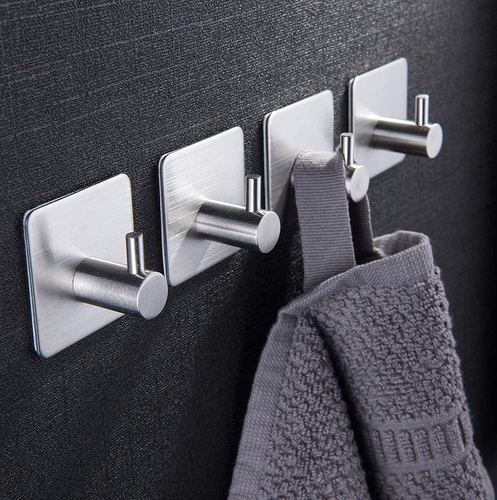 Adhesive 1 hook - Self-adhesive: firm adhesion and protects against waterAll metal: towel hooks are made of high quality SUS-304 stainless steel, ensuring quality and longevityNo drilling is necessary: it does not damage the wall or glass door (this hook is not suitable for wallpaper or painted wall).