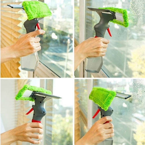 3 in 1 spray glass cleaner - dopted premium quality soft microfiber materials which is super water-absorbent, can easily remove the dirts on the window.
Comes with rubber scraper, wear-resistant, would not hurt the window surface.
Large capacity water bottle where you can store and add detergent and warm water, makes it easier to clean the window.
Wide use, it can be used to clean any glass, window, or any other smooth surface.
With an atomizing  nozzle, Instantaneous , cleaning more convenient.
A great cleaning tool that can bring much more convenience to your life, making the housework easier and quicker.
Cleaning steps:
1.Spray on the glass
2.Use a microfiber cloth to wipe
3.Use a silicone scraper to remove water stains.