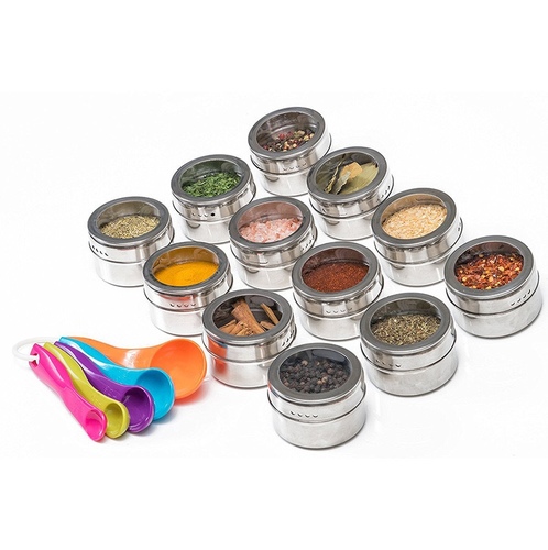 magnetic spice jar - FOOD-GRADE MATERIALS: 100% stainless steel magnetic tins and food grade BPA-free top lids. Seamless cover to protect the seasonings away from the dust.