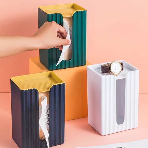 Creative tissue box wall-mounted - Creative tissue box solid color wall-mounted paper box free punch household vertical dust-proof toilet paper box nailless toilet paper holder