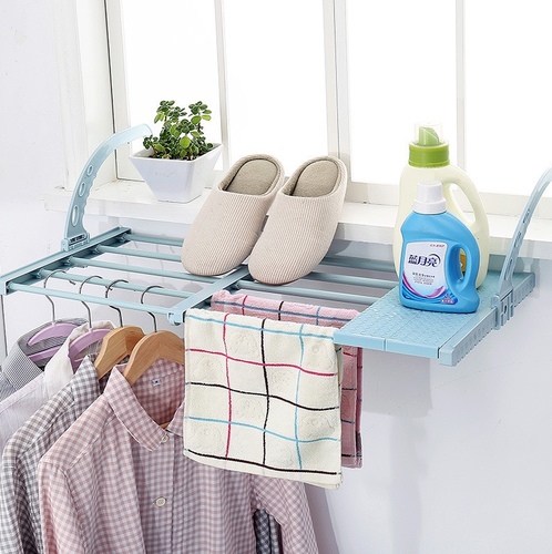 multifunctional telescopic clothes drying rack - Adjustable telescopic balcony shoe-drying rack multi-functional hanging windowsill clothes-drying rack foldable rack