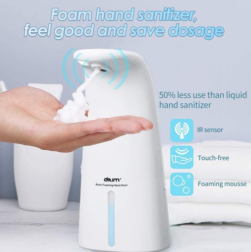 auto foaming - -We all know that the time when we wash our hands is just we are troubled by viruses and bacteria. The touchless soap dispenser will protect you from the cross-transmission of bacteria and viruses with the built-in Precise Infrared Sensor, it will let you can get the hand soap in 0.25 Seconds without shaking hands with the bacteria and viruses.-With the help of the good sealing, circuit boards and batteries will be well protected from being corrosed by the water and soap, longer service life means lower usage cost.-Infrared sensor detects your hand from as far away as 2.3 inches,more convenient and environment-friendly.You can also press the button to turn on/off. Now you no longer havie to clean up soap that’s collected around the bottle on the sink or sanitize the pump-Our automatic soap dispenser touchless provides for easy, hygienic dispensing of soap.