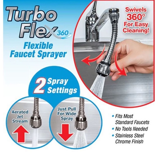 Turbo flex - Turbo Flex 360 Instant Hands Free Faucet Swivel Spray Sink Hose 6