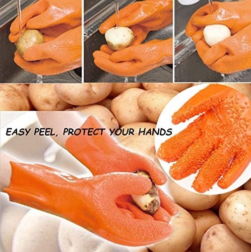 Tater mitts - Tater Mitts quick peeling potato gloves. Peels the thinnest layer of potato skin. Tater Mitts are the new kitchen gloves that combine comfort and innovation to bring you the ultimate potato peeling process. 8 seconds is all you need to peel one potato effortlessly without getting your hands wet, nicked or cut. Just simply rub any potato with a few quick strokes and you will have a perfectly peeled in an instant. Tater Mitts remove only the thinest layer of skin so there is no wasted potatos Pick up a potato wearing Tater Mitts and rub it vigorously under cold running water to remove the skin. You can place a colander underneath for easy clean up. . The special surface of the Tater Mitts allows you to peel the potato with minimum effort and maximum results..