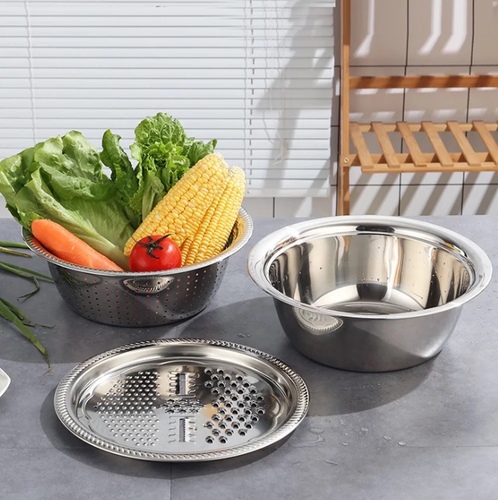 stainless steel multi-purpose basin - Stainless Steel Multifunctional Strainer Set, 3Pcs Kitchen Sink Strainer, Large Multifunctional Stainless Steel Fine Mesh Basket for Washing Vegetables