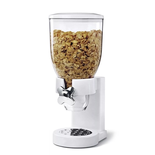 cereal dispenser 3.5L - Material: PPWeight: 1000gCapacity: 3.5LColor: black, whiteAPPLY TO:The dispenser holds 17.5 ounces and is suitable for dry foods such as cereal, oatmeal, candy, granola, nuts, beans, rice and moreMATERIAL:It features a contemporary metallic, powder-coated steel design, ensuring a durable, stain-resistant surface that is a match for any kitchen