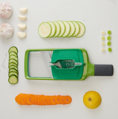 multi-mandoline slicer - Mandoline with precision food grip. This Multi-Grip Mandoline™ helps to create even slices of fruit or vegetables, whilst keeping your fingers safely away from its sharp stainless-steel blade.