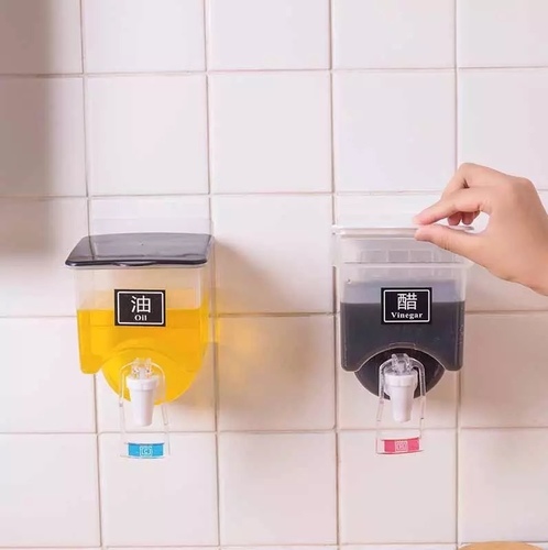 control the margin - Plastic Kitchen Wall-mounted Oil and Vinegar Dispenser Jar Container Faucet Type Condiment Box Wall Mounted Oil Dispenser