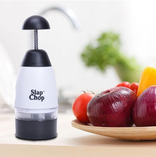 slap chop - slap chop
The Slap Chop makes meal prep much faster by chopping your favorite fruits and vegetables in seconds! By simply slapping the plunger downward, you can chop and says foods as fine as you need for all your kitchen creations. No switching blades! Rotating stainless steel blades turn with each push of the plunger moving the food so you don't have to! The Slap Chop is easily opened for thorough cleaning and is dishwasher safe. Make your meals more creative and spend less time chopping!

· Easy to Use: Rotating stainless steel blades make chopping your favorite foods simple!

Dishwasher Safe: Removable base and cup container and easy access to the inside blades make the Slap Chop easy to clean!

Versatile: Ideal for chopping many foods such as potatoes, nuts, fruits, onions, apples, eggs and more! The more you slap, the finer your foods get!

Select your Size: One slap of the plunger chops foods into bite-sized pieces and subsequent slaps create a finer, diced effect. No need to switch blades!