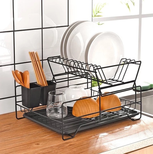 Stainless steel dish rack - Stainless Steel Dish Drying Rack Two Layers Dish Drying Rack Storage Pots Organize Spoons Knives And Filter Water