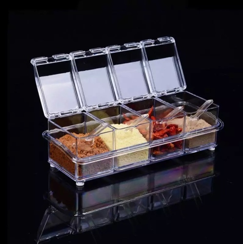 spice cubes - Kitchen supplies transparent seasoningbox four-grid seasoning box four-in-onewith spoon seasoning jar set