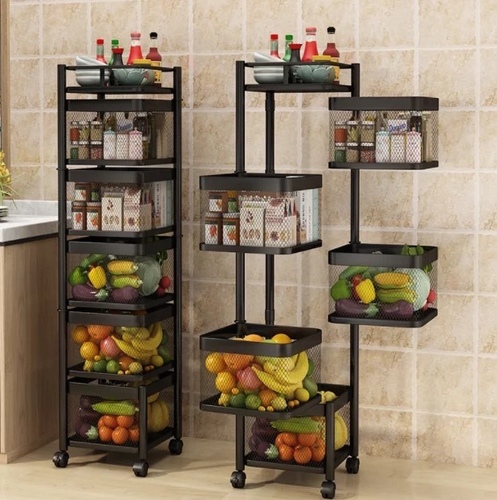 steel square trolley - Multipurpose, handy, area-saving is what the handy 5-storey multipurpose rotating basket shelf can bring to the family. - Shelves with 5 baskets with strength up to 5kg / basket - Capable of turning in and out to save space - Having wheels, easy to move back and forth without having to remove all items when moving - Can hold vegetables, snacks, drinks, ... - No mounting Size: 90cm high - 30cm wide - Size per pitted 14cm