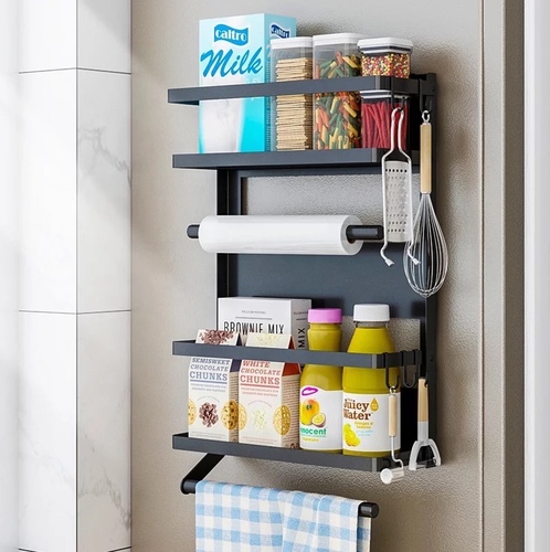 Cross-border folding magnetic refrigerator - Cross-border folding magnetic refrigerator rack multi-function rack washing machine side wall hanger kitchen carbon steel storage shelf