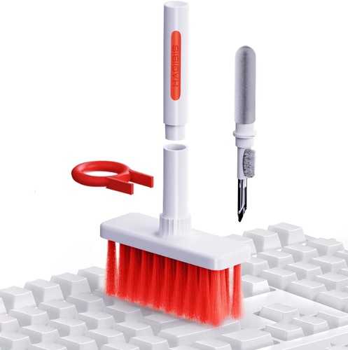 5 in 1 cleaning brush - Feature:Split double head design:Hagibis 5-in-1 Computer Cleaning Kit with Nylon Bristles, Flocked Sponge, High Density Brush,Metal nib and keycap puller, double-ended concealed design, to meet a variety of cleaning needsSoft brushes won't hurt the keyboard:Selected nylon brush, moderate hardness, three-row design, high pore strength,Good elasticity, stiffness and compactness, less frictionMultipurpose Cleaning Kit:The flocking sponge can clean the dust inside the wireless charging case of the earphones.The high-density brush cleans the dirt on the sound hole of the earphone. Metal nib cleans stubborn dustEasy pull key:Using a simple key puller, it is no longer laborious to replace the keycap, and the removal of the keycap is cleaner and more thoroughEasily handle a variety of cleaning needs4 kinds of cleaning heads, one machine is multi-purpose, deeply cleans every corner of the keyboard and earphones, so that the dust has nowhere to hideSize: 150×80×28mm