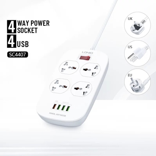 ldnio sc4407 4 usb 4power-socket 2500w - LDNIO 2M 2500W EU US UK Electrical Socket QC3.0 USB Fast Charging Universal Extension Power Strip 4 USB 10A Outlet Smart Switch