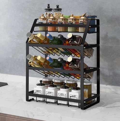 Creative seasoning rack kitchen - Creative seasoning rack kitchen storage rack black three-layer four-layer sauce bottle and jar seasoning rack