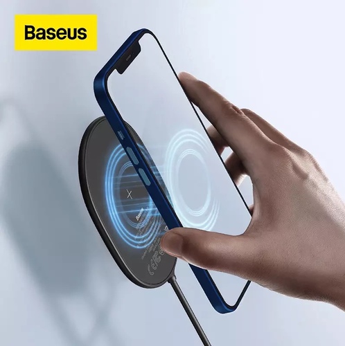 baseus light magnetic wireless charger for ip 12 series - Model: BS-W518Material: PC+TPU+TPEInterface: Type-C PD protocolInput Current: DC 5V-2A:9V=2A:12V-2A Max.(It is recommended to use the PD adapter with power of 18W or above.)Output Power: 5W Max.Magnetic suction, perfect alignment: magnetic suction for perfectly-aligned charging and fast charging speedCompatible with iP 12 series: this charger is designed for magnetic wireless charging on iP 12 series, which is ready for charging when the phone is attracted stably6MM thin: a wireless charger allows a phone to keep charging while playing games, which is light and practical. Pick up the phone and keep charing15W peak output: support 15W wireless charging, charging starts immediately once placed.Only support PD protocol: for magnetic wireless charging on iP12 seriesWith an 1.5m charging cable: no need to buy an extra charging cable. Just plug and play