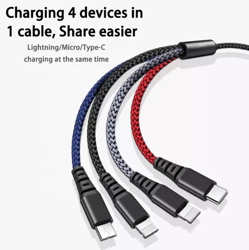 macdodo 4in 1 cable - Mcdodo multiple interface 4-in-1 Cable with it you can say goodbye to single port charging with one cable you can charge four device simultaneously.Brand: McdodoModel: CA-623Interface : 2x iPhone, 1x MicroUSB , 1x Type-CCharge SimultaneouslySuper DurableFast ChargingLength: 1.2 meterCurrent: 2.4ALightining plug for data transmissionShell Material: AluminumCable Material: Nylon BraidedColor: Same as Picture