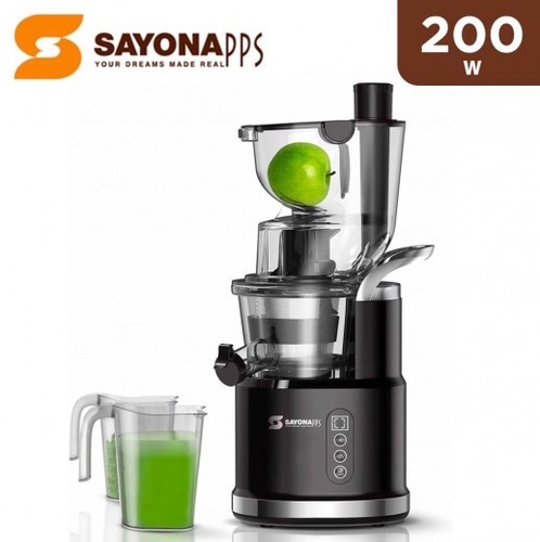 Sayona Slow Masticating Juicer - Sayona Slow Masticating Juicer 200W - BlackFeatures and Specifications:- Power: 200W- Voltage: 220-240V- Extra wide 8cm feeding inlet for juicing whole fruits and vegetables- Slow speed screw type- LED Display- Noise level lower than 65db- High juice extracting rate- IMD Button- Low vibration- Safety protection- Easy to take apart to clean- Brand: Sayona