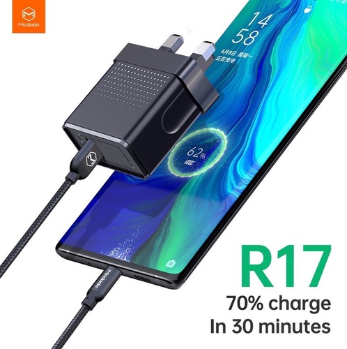 mcdodo ch573 vooc travel charger - Brand: McdodoModel: CH-5830 VOOC Travel Charger （UK 3PIN Plug)Connector Type: USB-A to Type-CLength: 1.2MCurrent: 5A (Max)Material: Nylon Braided Color: BlackInput: AC100-240V-50/60Hz 0.7A (Max)Output: 4.5V=5A,5V=4.5A,9V=2A,12V=1.5ATotal Output: Max 22.5WMaterial: Fireproof PCDimension: 49.2 x 26 x 73.2mmCharger Weight: 62g