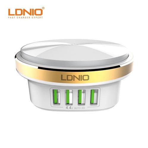 ldnio led bedside lamp 4usb desktop charcher - What's in the box:
1 x A4406 USB Press Lamp
1 x 1.5m UK 3-Pin Plug 

Product Specifications and Features:
Press to Turn On/Off the Lamp
Auto-ID USB Output 4.4A for Smart Intelligent Recognize any Charging Devices
Dual Light Mould 12 Adjustable Bead Power of 0.2W Each
High Temperature Resistance
High Quality Aluminium Plastic Lamp for Heat Dissipation
Luminance 310lm
LED Power 2.4W Max
Shell Materiial ABS + PC
Input AC100-240V 50/60Hz Max 600mA
Come with 1.5m 3-Pin UK Power Cord
Product Weight: 0.18kg
Package Weight: 0.4kg
Product Dimension (cm): 10 x 4 x 10
Package Dimension (cm): 11 x 5 x 16