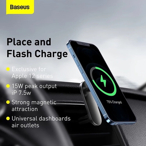 baseus big energy - Baseus Big Energy Car Mount Wireless 6 Big Energy Magnetic Adsorption Car Dashboard Air Outlet Mount Wireless 6 for iPhone 12 SeriesPrecise positioning thanks to magnetsInstallation on a dashboard or air outletPossible to freely use the phone, no signal interferenceAdjustable vision angle of 360 ° to easily adapt to personal needs