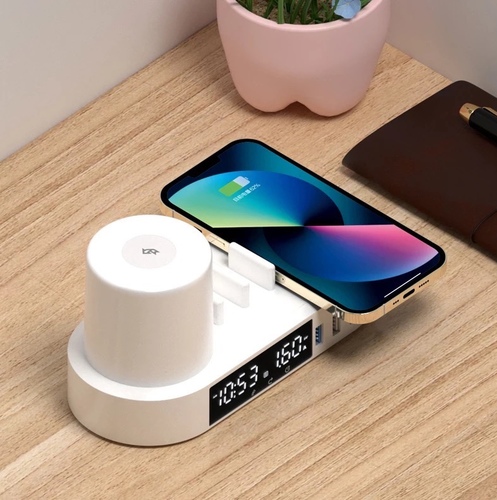 Digital display - digital display clock . alarm .qc3.0 quick charge . wireless charger mobile phone stand reading lamp . 6usb