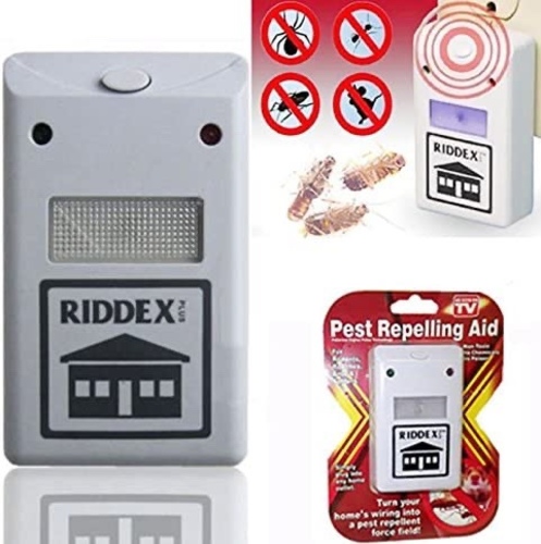 Riddex pest - Repels rodents, ants, spiders, cockroaches, bedbugs, etc. A simple and powerful ultrasonic device. Not harmful to humans and pets. Connects to an electrical socket. Built in night light. Electronic device for pest control and other pests. The Riddex Plus protects the house by creating a powerful force field that repels rodents and unwanted insects. Simply plug the device into an electrical outlet to get rid of mice, ants, spiders and other cockroaches. The 220-volt device emits ultrasounds only perceived by these small animals and the zone becomes impracticable. Thanks to this ingenious method, no chemicals are needed, no traps need to be cleaned and the system can be left on without any worries for the children, the dogs, the cats, the birds and other domestic animals. An integrated night light also guides the night owls.