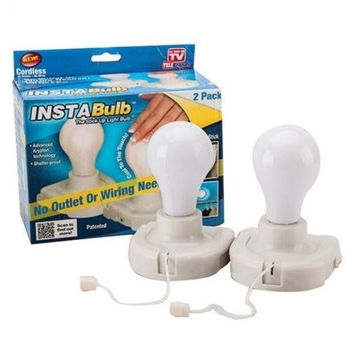 insta buulb - Brand new and high quality. Portable stick up desk light with pulling string. Place this battery operated light bulb anywhere you want without electricity. Place it in a closet, cabinet or put it anywhere you need illumination. Bulb stays cool to touch. No wiring required to use, just pull the attached string to switch ON or OFF. Energy saving, stable performance, low power consumption. Portable size, light weight to carry. Power by 4 x AA batteries (not included). Material: Plastic. Size:9.3cm x 9.3cm x 13cm - 3.66inch x 3.66inch x 5.12inch.