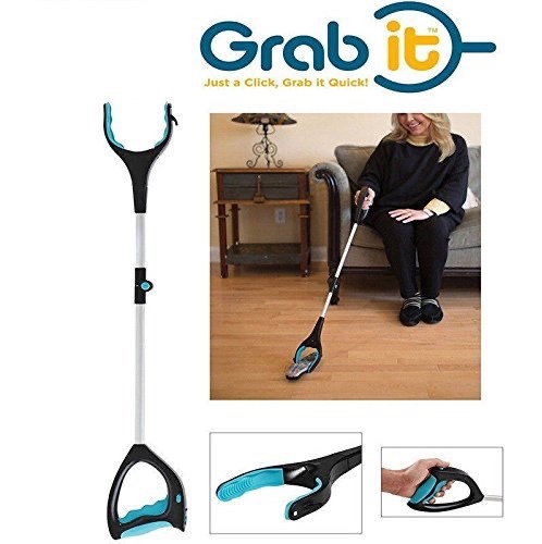 grab it - If you are looking for a product to help easily pick up and grab objects in hard to reach places, Grab It
Ratcheting Tool is the product for you.

Open the tool around the object you want to grab, squeeze the Grab It Ratcheting Tool's ergonomic handle and it will ratchet closed around the object. The Grab It Ratcheting Tool swivels 90 degrees allowing you to easily reach for products that are in tight or awkward places.

Built in LED light, jewelry hook, and magnet help grab even the smallest hard to get items. Grab It Ratcheting Tool can pick up and hold up to 5 lbs. Includes 3 pre-installed cell batteries