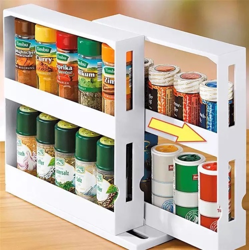 swivel tidy - With the Swivel Store you can avoid awkwardly rummaging through cupboards looking for the right herb or spice. Simply fill Swivel Store with your herbs and spices and place in a kitchen cupboard. Swivel Store holds 20 standard size herbs and spice jars, and takes up about as much space in your cupboard as a cereal box as it is only 4 inches wide and no installation is required. The Swivel Store is not just for your spices as it's perfect for pills & medication, nuts & bolts, and arts & crafts.
For tidy cupboards and instant easy access to all your seasoning essentials, the Swivel Store is the perfect tidy solution.
Keeps your cupboards organized
Makes it easy to search for the right jar
Smooth slide and swivel mechanism
Holds herbs and spice jars
No installation required
Also great for medicine bottles and packets
Package Contents: