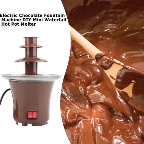 mini chocolate fondue fountain - 【65W Rate Power】Mini type 3 Tier chocolate fountain machine, simple and cute chocolate colored design, low power, easy to clean, and easy to operate.【Product Size】22cm height; the maximum diameter: 14. 5cm; it is quite suitable for friends' meeting, for little party for kids' birthday, or for an afternoon dessert' time!【Simple Operation】 simply preheat the machine a few minutes, pour melted chocolate sauce into the machine, and it starts to flow, please be careful that the chocolate sauce with high sugar content should not be heated for too long.【Nice Gift】It is a nice gift for children, you can enjoy happy time with your kids making chocolate waterfall together, strawberries, banana chips, biscuits, marshmallow and so on.