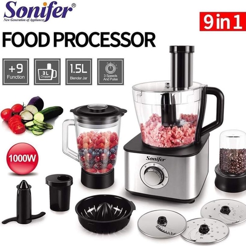 sonifer food processor sf-8067 - Material:ABS plastic+Stainless SteelUse:FamilyColor:blackFeature: Intelligent Automatic Micro-controlledSpeed:3 Speeds + PulseQuality:genuine originalVoltage:220v-240vsize:18*18*38cmKeyword:Household Kitchenware Food ProcessorApplication:Home Appliance