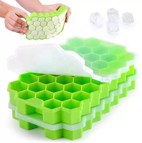 ice hexa mold - Silicone Ice Cube Tray   Shaped Flexible Ice Trays With Covers - BPA Free Silicone Ice Tray Molds With Removable Lid, Creates