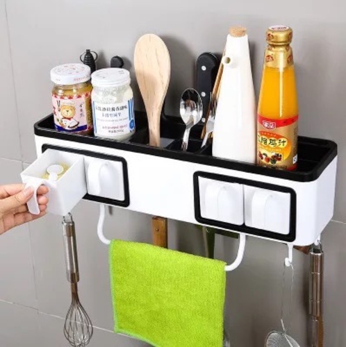 kitchen seasoning box set - Seasoning Box Set Multi-Function Wall Shelf Mounted Knife Compartment Fork Opener Storage Bottle