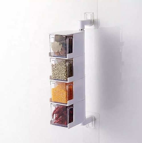 spice drawer 4 layer - Kitchen Seasoning Box Four Layers Rotary Spice Storage Box With Spoon