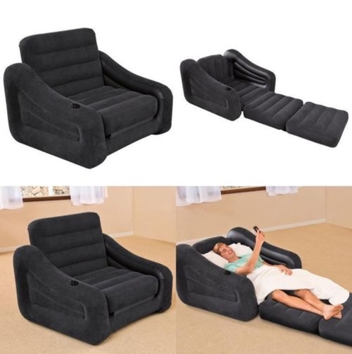 intex single chair - Intex Pull Chair is great for watching TV, reading, dorms, guest rooms and overnight staysChair pulls out into a twin size air mattress2-in-1 design is efficient and convenientHigh quality waterproof flocked top and sides are soft to the touch2-in-1 valved has extra wide openings for fast inflating and deflatingInflates in minutes and is ready for useQuality tested 20.8 gauge (0.52mm) waterproof flocked top and sides with 15 gauge (0.38mm) vinyl bottomTough enough for outdoor useThe Intex Pull-Out Chair deflates compactly for storage or travelMade of durable PVCChair Dimensions (Approximate): 43″W x 30″L x 26″HMattress Dimensions (Approximate): 43″W x 86″L x 26″H