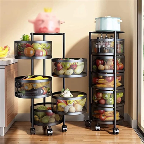 Round steel trolley 5 tier - rotating 5 layer  round square vegetable and fruit storage rack