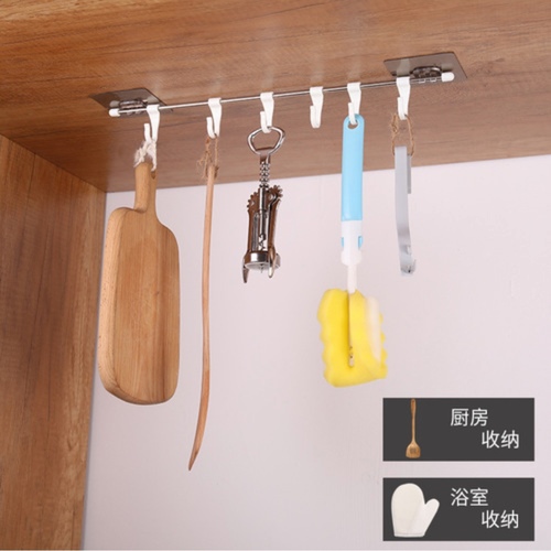 kitchen sticky hook six hooks - Creative traceless hook kitchen sticky hook six hooks behind the door no punching traceless strong paste a row of hooks