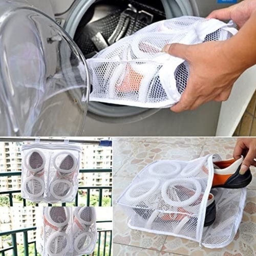 Shoe washing bag - Keep your shoes clean with the Home Essentials Sneaker Wash Bag.  Drop the bag into the washing machine to thoroughly clean your shoes.  This sneaker wash bag will ensure your shoes are cleaned properly during the wash cycle.  Then you can dry it in the sun.   Material: polyester.  White color.  Size: 28cm x 24.5cm x 8cm.