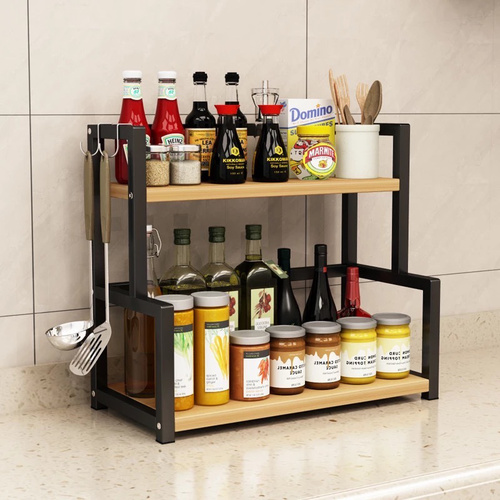 Spice storage rack - wooden multi-layer iron rack for storing oils , cans and spices