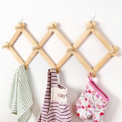 wood hanger - Bamboo telescopic folding hook door rear coat rack large non-slip diamond hanger dormitory sundries hanger storage