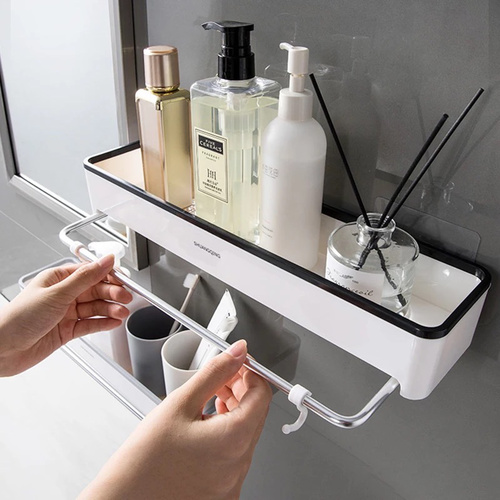 magic Plastic Kitchen and Bathroom Shelf - Magic Sticker Series Plastic Kitchen and Bathroom Shelf with Towel Napkin Holder