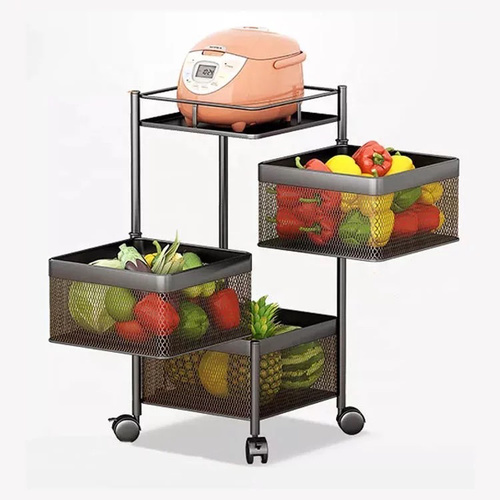 3 Layer square type fruit basket - 3-tier storage cart with square design for storing fruits, vegetables and some cooking utensils, easy to move