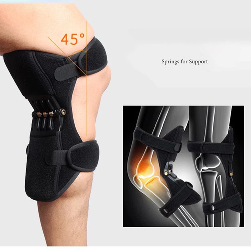 power knee support - Increase knee stability while reducing pressure and fatigue with these Power Knee Support Braces. This pair of braces helps relieve patella pressure and supports your knee, calf and thighs. Also assists in recovery from injury. Features powerful rebound spring force. Nonslip mesh fabric is lightweight and breathable.