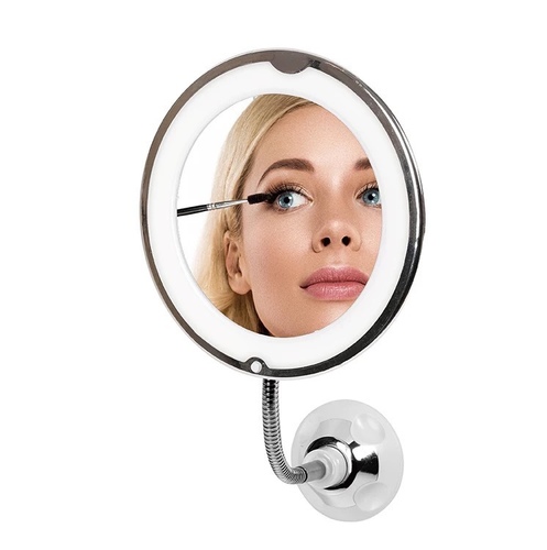 fixable mirror 10x with light - Flexible Gooseneck LED Lighted 10X Magnifying Makeup Mirror，Power Locking Suction Cup with Dimmable Light and 360 Degree Swivel, Portable Cordless and Home Bathroom Vanity, Cordless